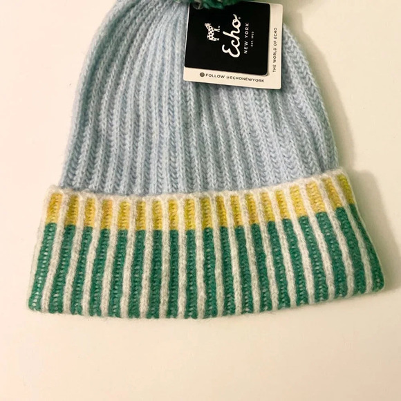 Echo New York Womans Ribbed  Pom Pom Hat Winter Hat With Tags - Picture 2 of 12